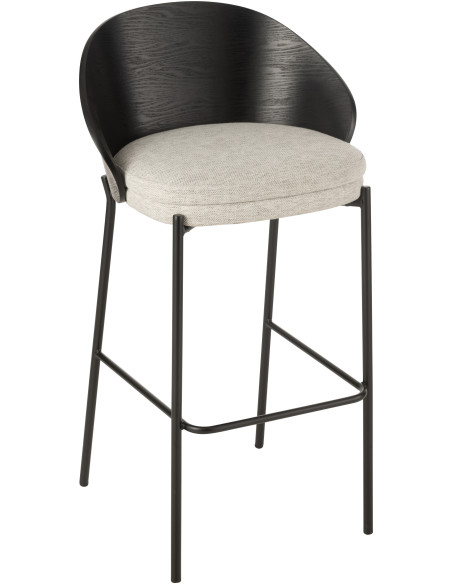 Tabouret de bar design en Tissu Gris Bois Métal Noir Lone - 1