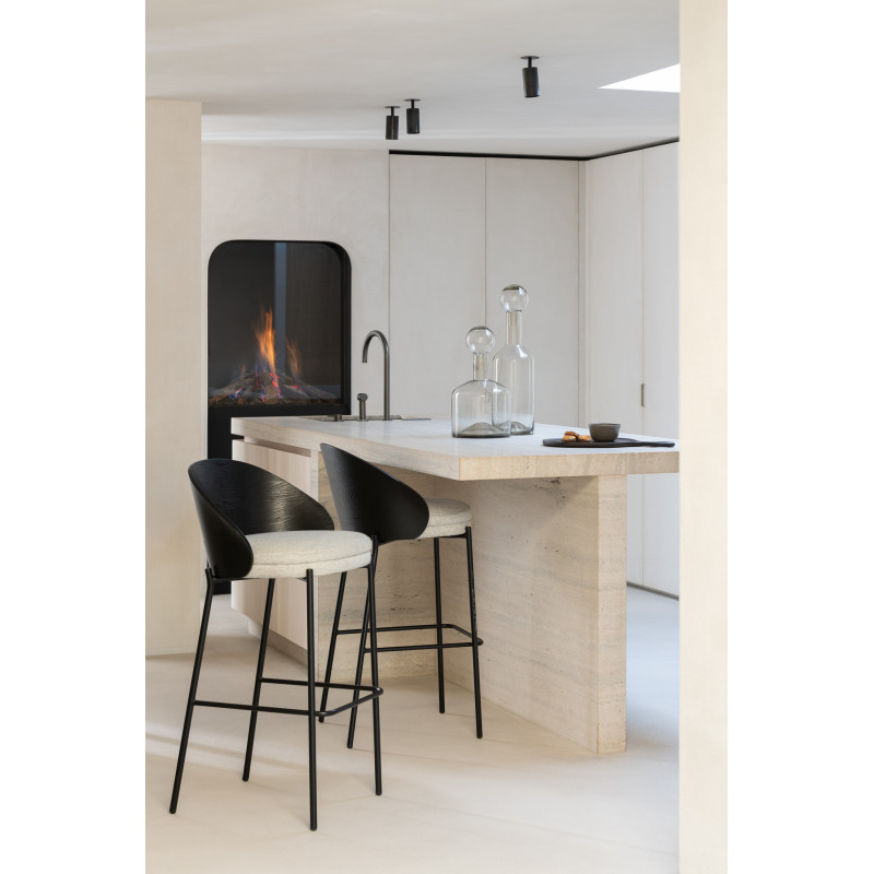 Tabouret de bar design en Tissu Gris Bois Métal Noir Lone - 2