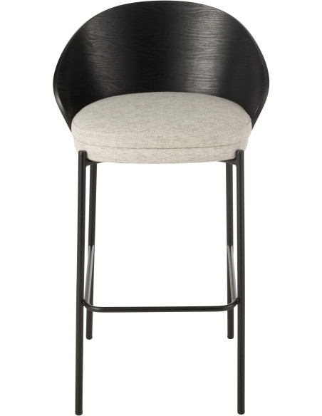 Tabouret de bar design en Tissu Gris Bois Métal Noir Lone - 3