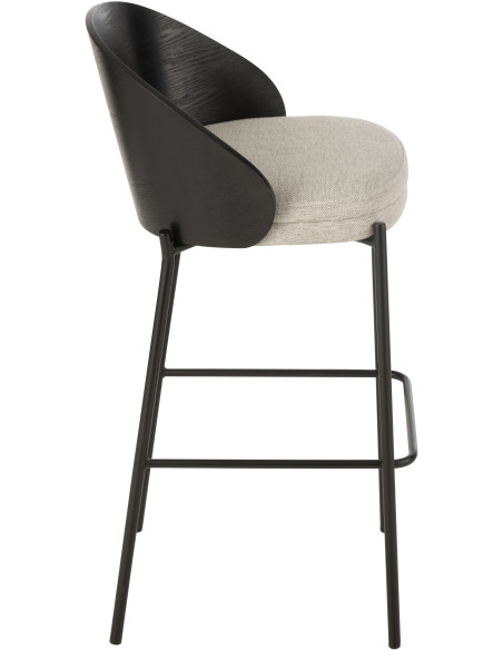 Tabouret de bar design en Tissu Gris Bois Métal Noir Lone - 4