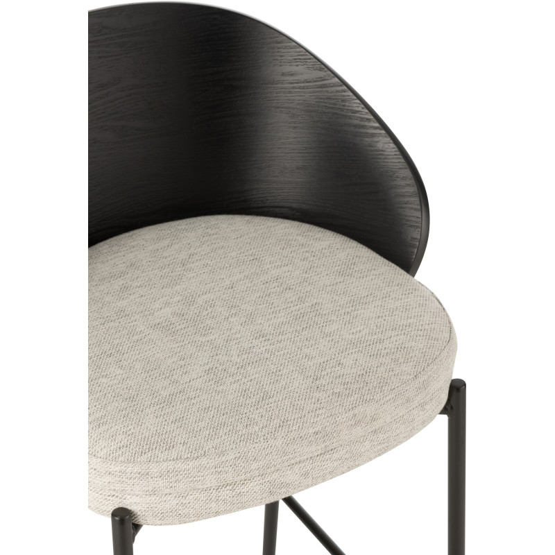 Tabouret de bar design en Tissu Gris Bois Métal Noir Lone - 7