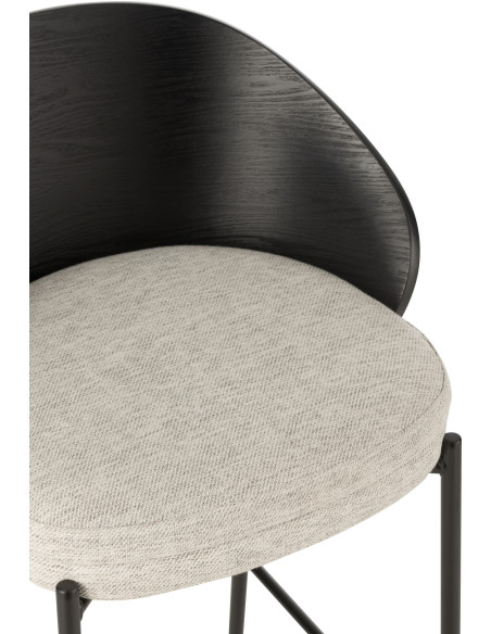 Tabouret de bar design en Tissu Gris Bois Métal Noir Lone - 7