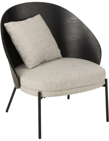 Fauteuil lounge en Tissu Gris Bois Métal Noir Lone - 1