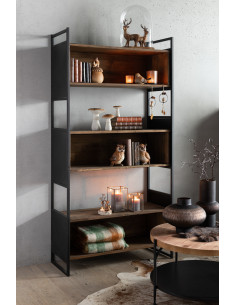 Bibliothèque moderne 6 étagères en Bois recyclé Naturel Métal Noir Frylen - 2