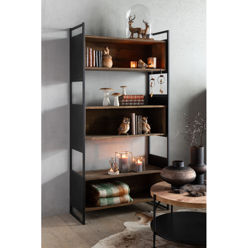 Bibliothèque moderne 6 étagères en Bois recyclé Naturel Métal Noir Frylen - 2