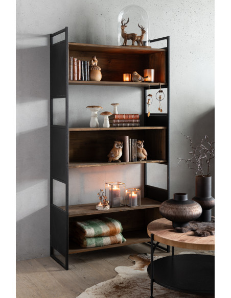 Bibliothèque moderne 6 étagères en Bois recyclé Naturel Métal Noir Frylen - 2