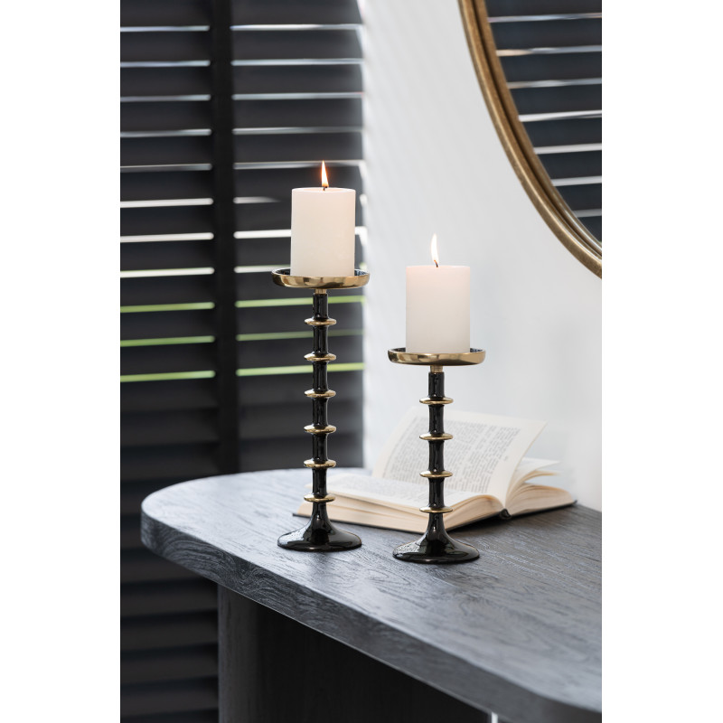 Porte bougie moderne sur pied Hauteur 23 cm en Métal Noir Doré Rimon - 2