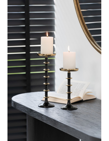 Porte bougie moderne sur pied Hauteur 23 cm en Métal Noir Doré Rimon - 2
