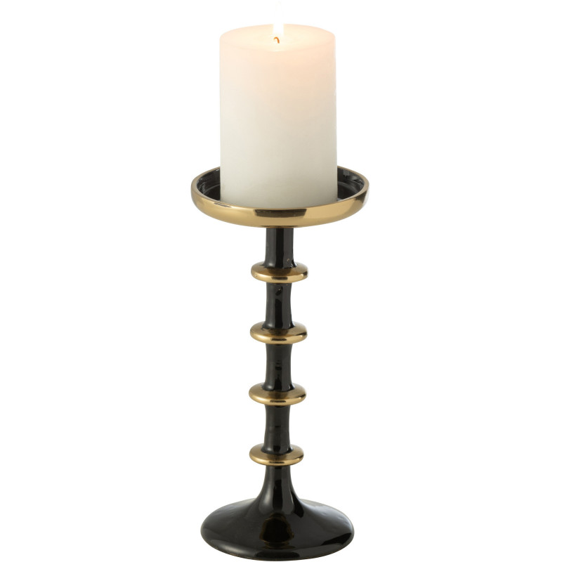 Porte bougie moderne sur pied Hauteur 23 cm en Métal Noir Doré Rimon - 3