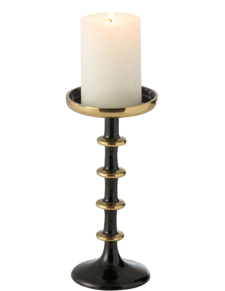 Porte bougie moderne sur pied Hauteur 23 cm en Métal Noir Doré Rimon - 3