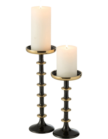 Porte bougie moderne sur pied XL Hauteur 30 cm en Métal Noir Doré Rimon - 5