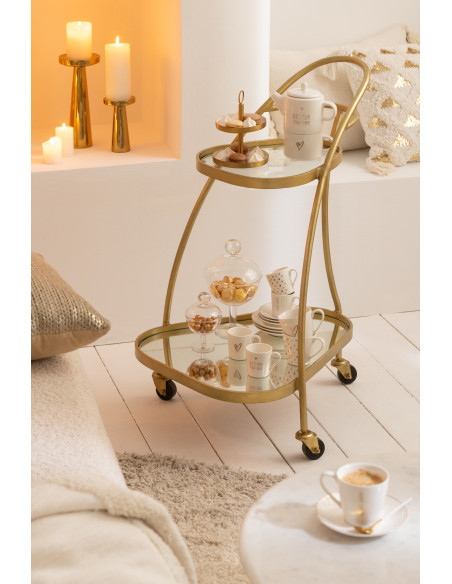 Desserte de salon design Triange 2 étagères en Miroir Métal Doré Melora - 2