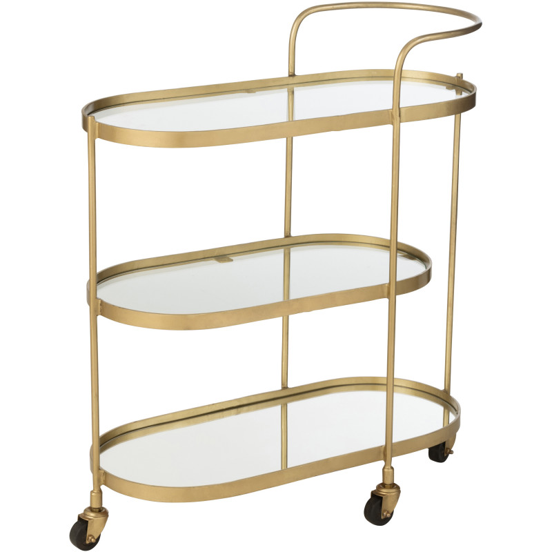 Desserte de salon design Ovale 3 étagères en Miroir Métal Doré Melora - 1
