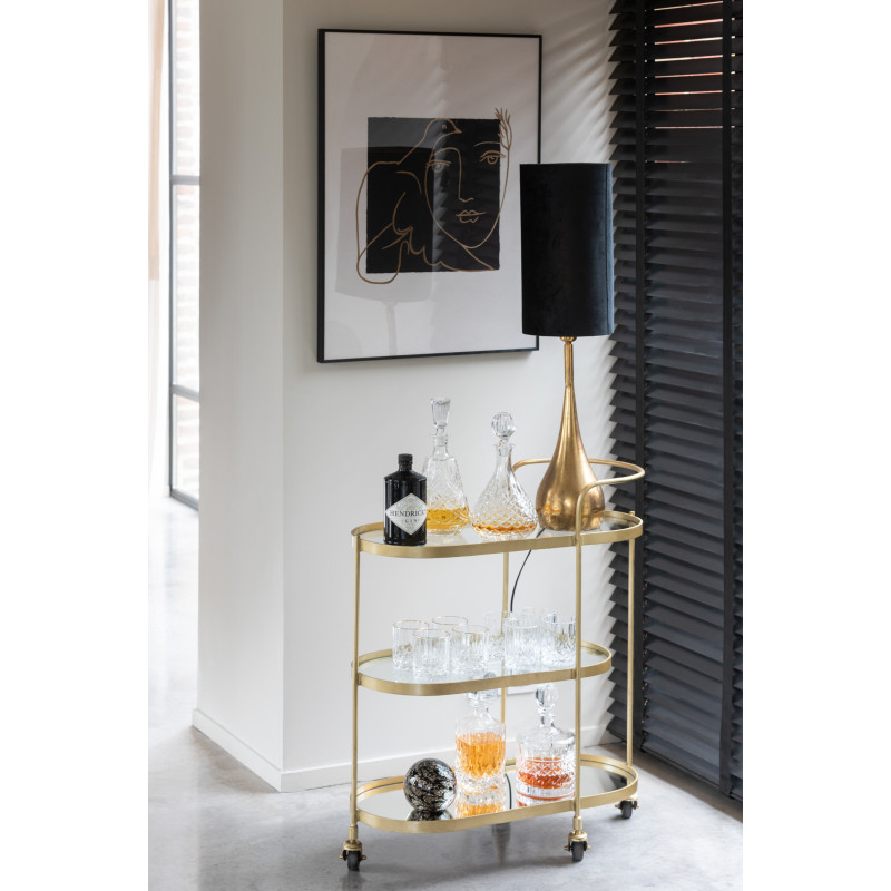 Desserte de salon design Ovale 3 étagères en Miroir Métal Doré Melora - 10