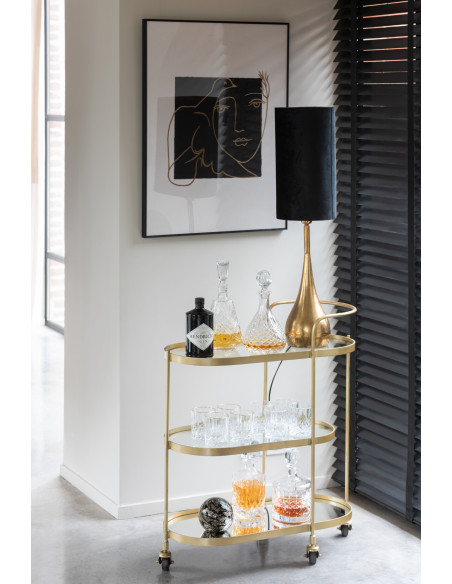 Desserte de salon design Ovale 3 étagères en Miroir Métal Doré Melora - 10