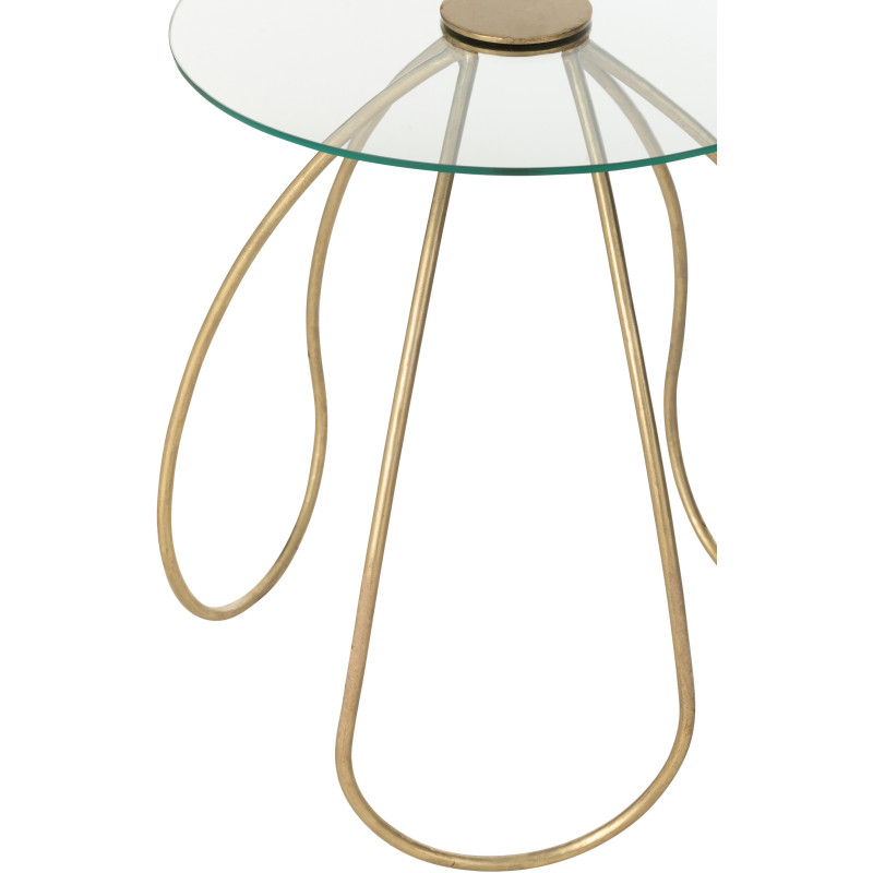 Table basse gigogne moderne Fleurs Ronde en Verre Transparent Métal Doré Byndra (Lot de 2) - 2