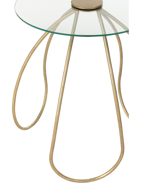 Table basse gigogne moderne Fleurs Ronde en Verre Transparent Métal Doré Byndra (Lot de 2) - 2