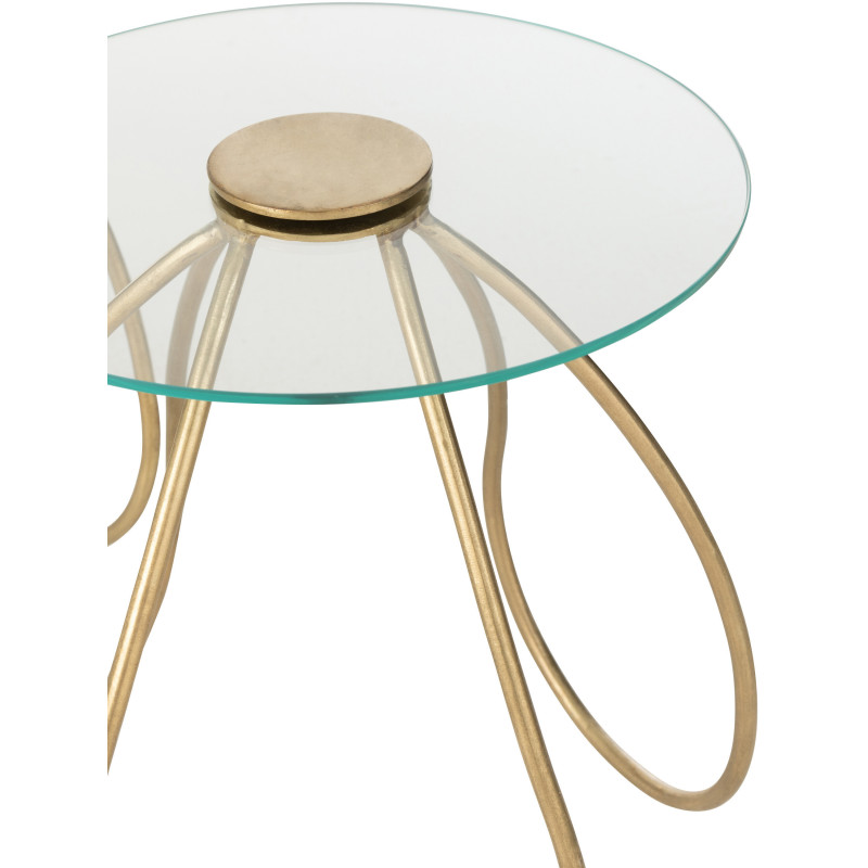 Table basse gigogne moderne Fleurs Ronde en Verre Transparent Métal Doré Byndra (Lot de 2) - 3