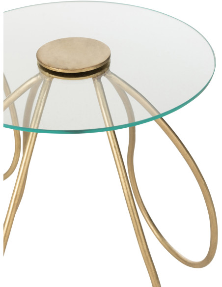 Table basse gigogne moderne Fleurs Ronde en Verre Transparent Métal Doré Byndra (Lot de 2) - 3