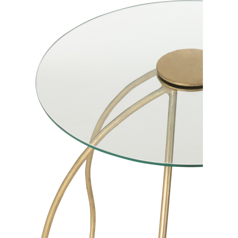 Table basse gigogne moderne Fleurs Ronde en Verre Transparent Métal Doré Byndra (Lot de 2) - 4