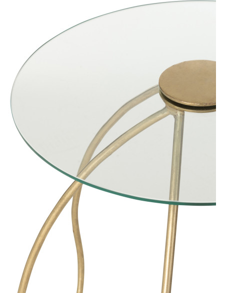 Table basse gigogne moderne Fleurs Ronde en Verre Transparent Métal Doré Byndra (Lot de 2) - 4