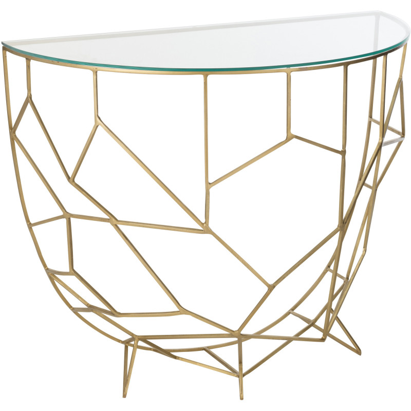 Console moderne Demi lune en Verre Transparent Métal Doré Velkar - 1