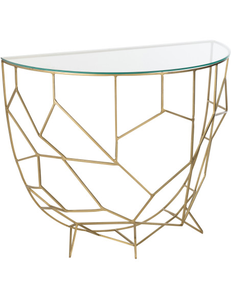 Console moderne Demi lune en Verre Transparent Métal Doré Velkar - 1