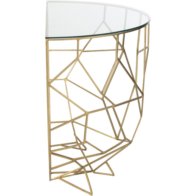 Console moderne Demi lune en Verre Transparent Métal Doré Velkar - 4