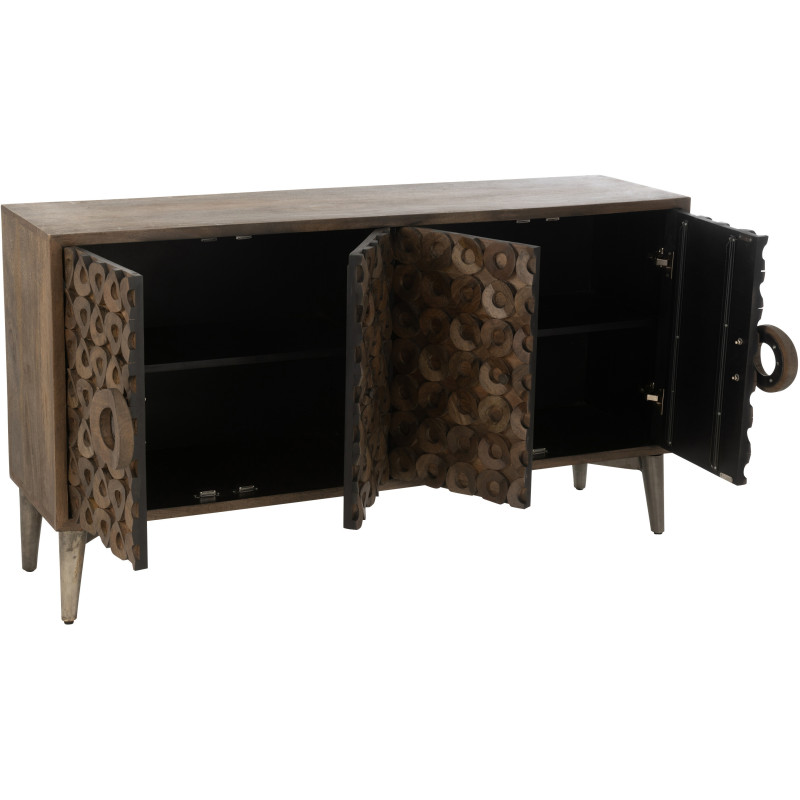Buffet moderne Bas 4 portes en Bois de manguier Marron Qalden - 9
