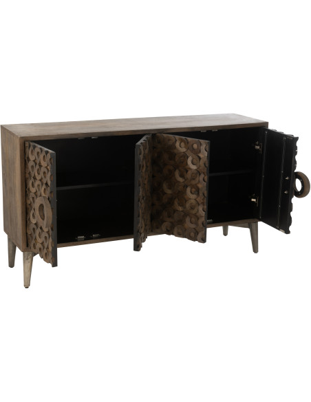 Buffet moderne Bas 4 portes en Bois de manguier Marron Qalden - 9