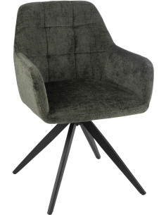 Fauteuil de table moderne pivotant en Tissu acrylique Vert Métal Noir Louna - 1