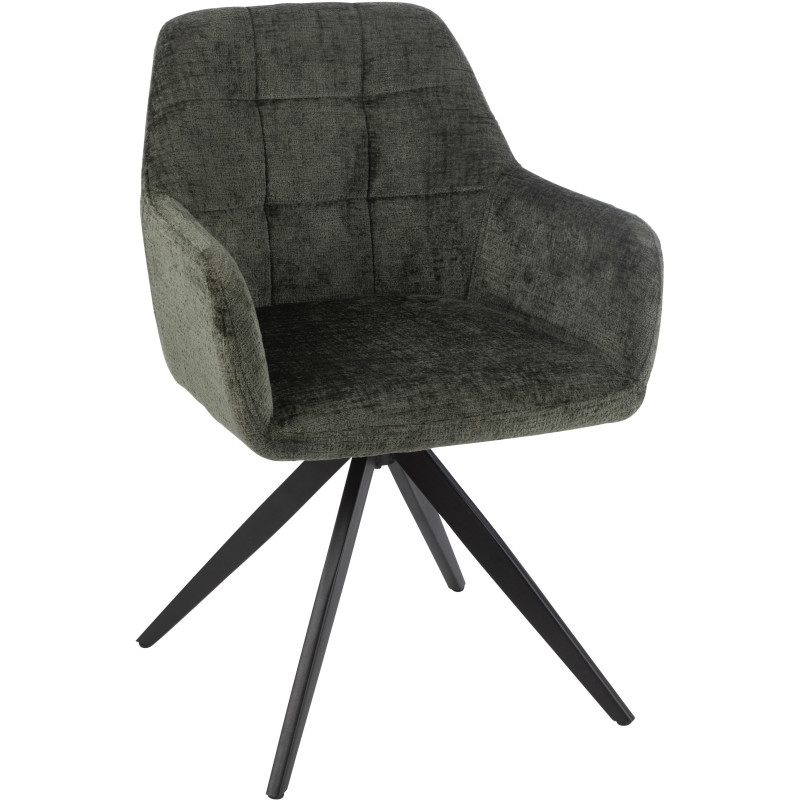 Fauteuil de table moderne pivotant en Tissu acrylique Vert Métal Noir Louna - 1