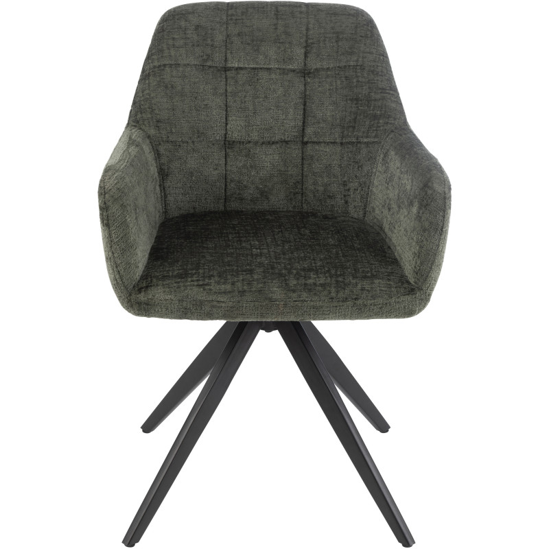 Fauteuil de table moderne pivotant en Tissu acrylique Vert Métal Noir Louna - 3