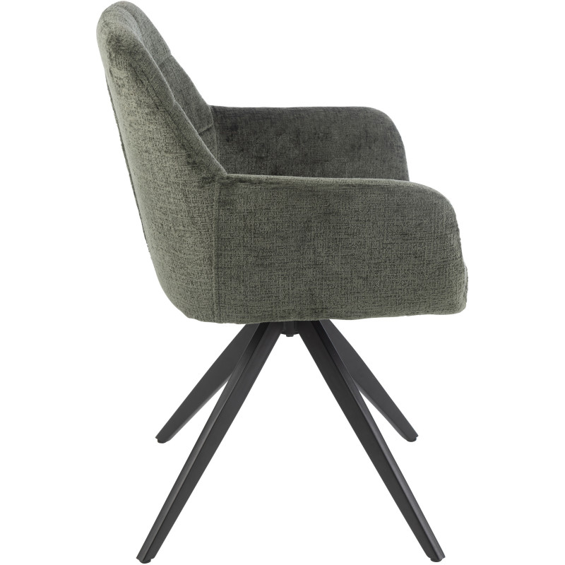 Fauteuil de table moderne pivotant en Tissu acrylique Vert Métal Noir Louna - 4