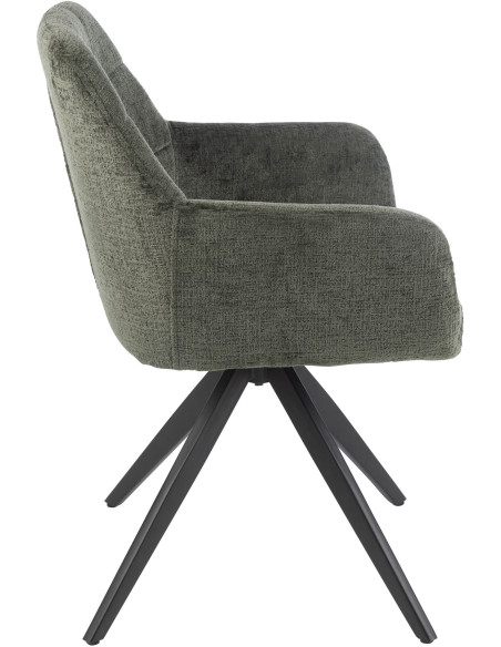 Fauteuil de table moderne pivotant en Tissu acrylique Vert Métal Noir Louna - 4