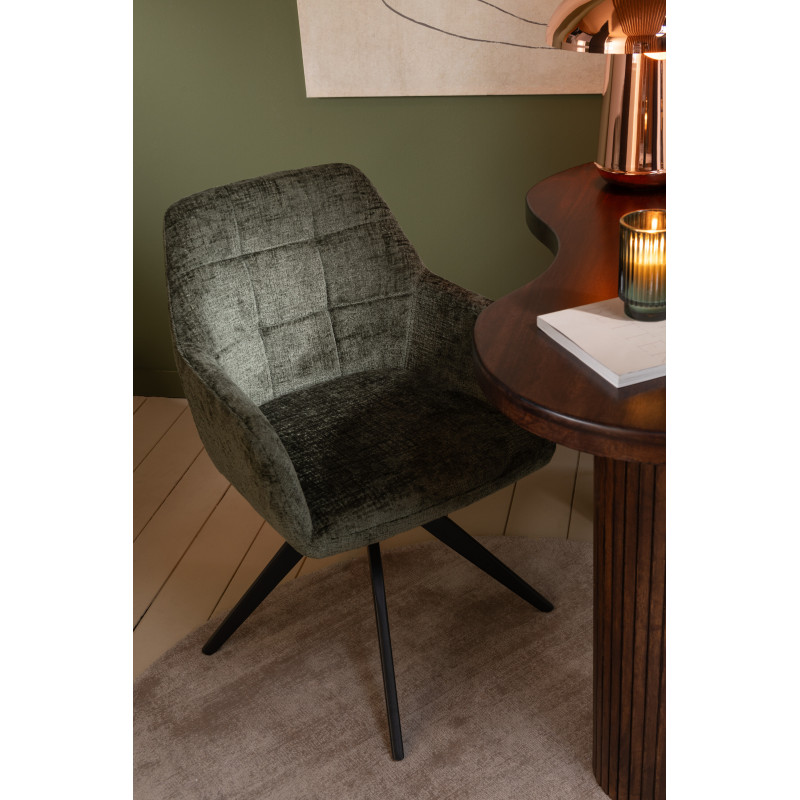 Fauteuil de table moderne pivotant en Tissu acrylique Vert Métal Noir Louna - 10