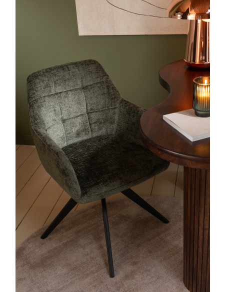 Fauteuil de table moderne pivotant en Tissu acrylique Vert Métal Noir Louna - 10