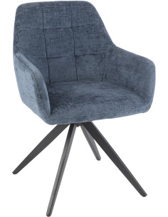 Fauteuil de table moderne pivotant en Tissu acrylique Bleu Métal Noir Louna - 1