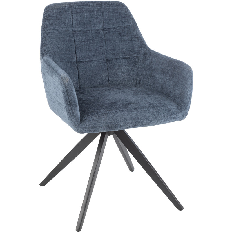 Fauteuil de table moderne pivotant en Tissu acrylique Bleu Métal Noir Louna - 1