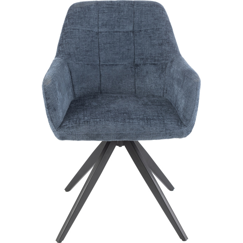 Fauteuil de table moderne pivotant en Tissu acrylique Bleu Métal Noir Louna - 2