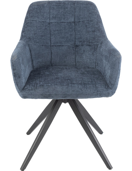 Fauteuil de table moderne pivotant en Tissu acrylique Bleu Métal Noir Louna - 2