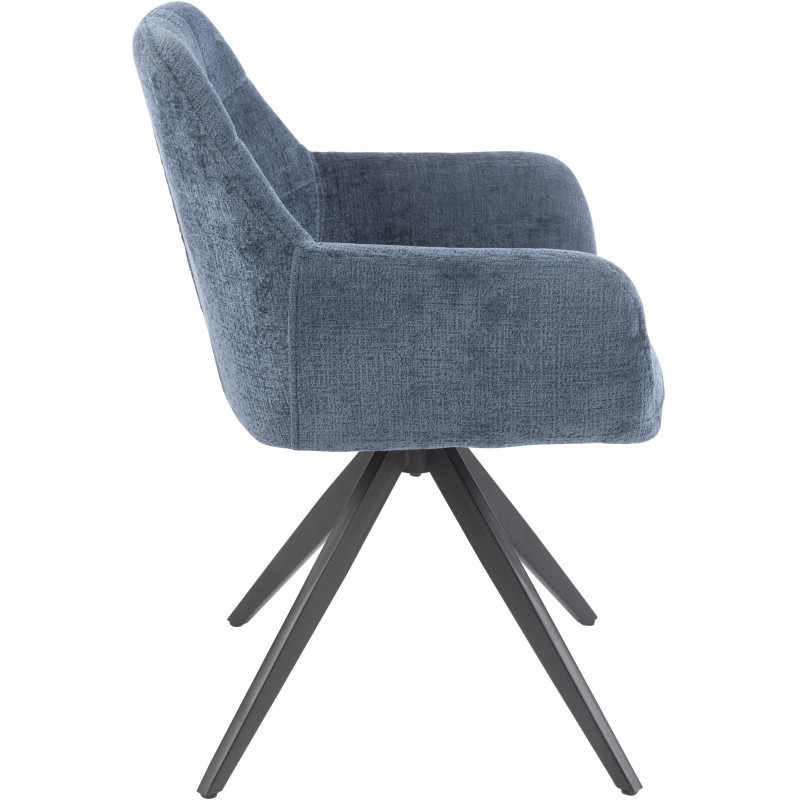 Fauteuil de table moderne pivotant en Tissu acrylique Bleu Métal Noir Louna - 3