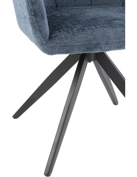 Fauteuil de table moderne pivotant en Tissu acrylique Bleu Métal Noir Louna - 5