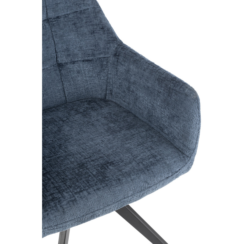 Fauteuil de table moderne pivotant en Tissu acrylique Bleu Métal Noir Louna - 6