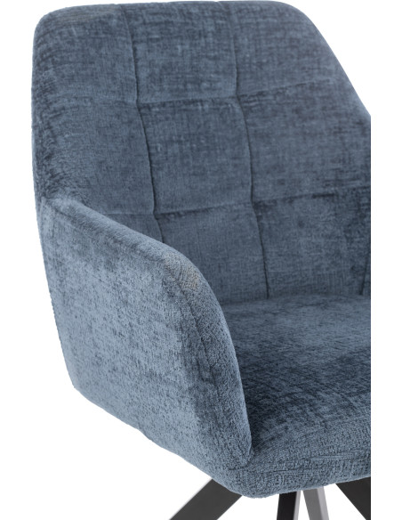 Fauteuil de table moderne pivotant en Tissu acrylique Bleu Métal Noir Louna - 7