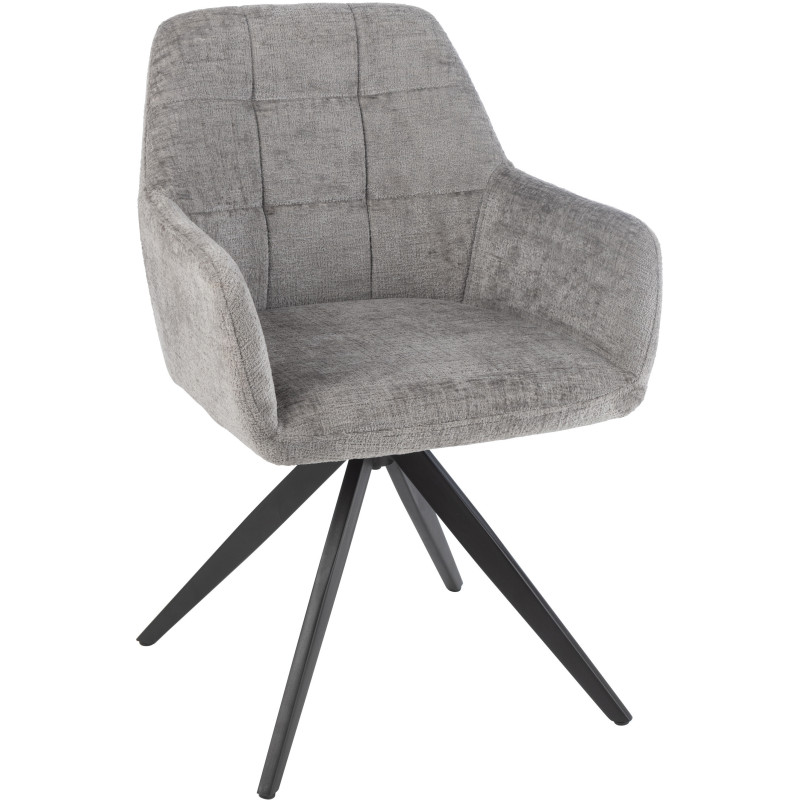 Fauteuil de table moderne pivotant en Tissu acrylique Gris foncé Métal Noir Louna - 1