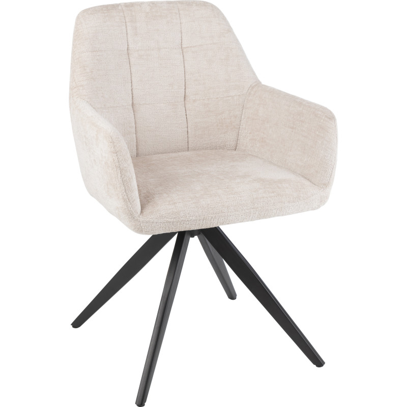Fauteuil de table moderne pivotant en Tissu acrylique Blanc ivoire Métal Noir Louna - 1