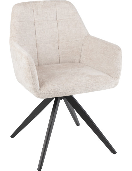 Fauteuil de table moderne pivotant en Tissu acrylique Blanc ivoire Métal Noir Louna - 1