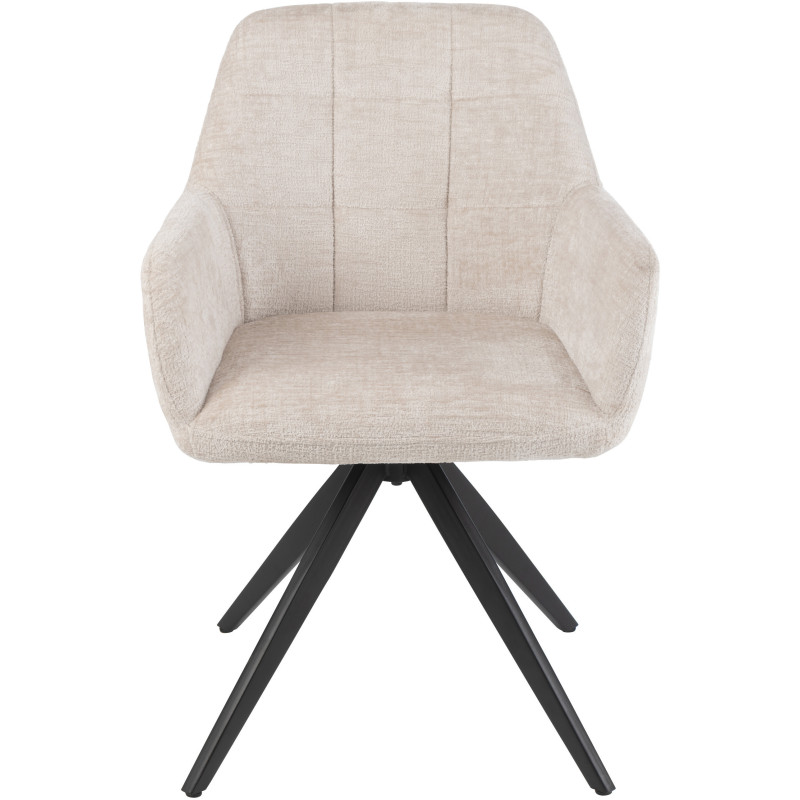 Fauteuil de table moderne pivotant en Tissu acrylique Blanc ivoire Métal Noir Louna - 3