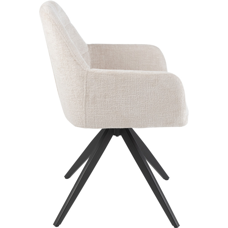 Fauteuil de table moderne pivotant en Tissu acrylique Blanc ivoire Métal Noir Louna - 4